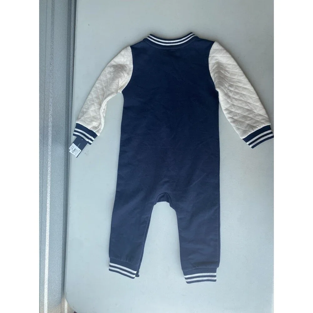 Tommy Hilfiger Baby Boys Blue Quilted Sleeve Varsity Romper One Piece NWT 18M